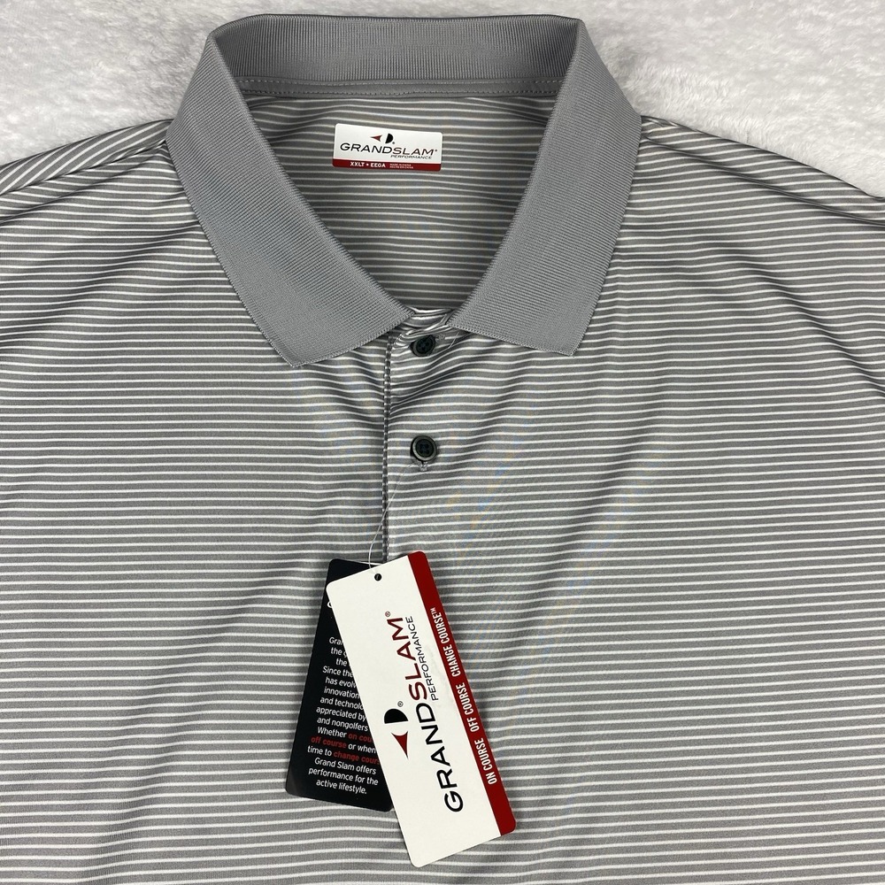 GrandSlam Performance Polo Shirt Mens XXLT Gray Stripes Stretch Easy Care NWT!